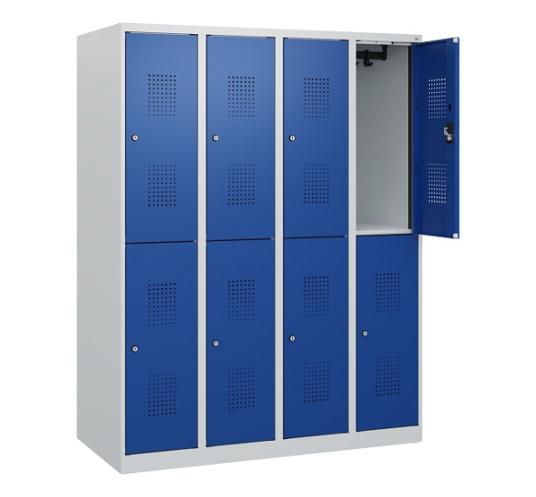 C+P Doppelstöckiger Spind Evolo PLUS, 8 Fächer, 1530x1200x500mm, 7035/5010, Zylinderschloss, 0493005-40 S10029
