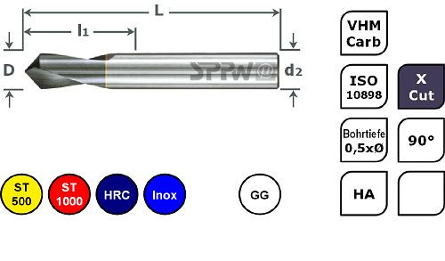 SPPW NC-Anbohrer VHM+X.Cut 90° ISO L: 70x24 - Ø10,0, 6234971000