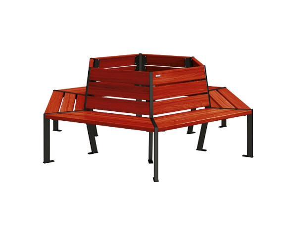 Procity Baum-Rundbank Silaos, Stahl Und Holz, Innendurchmesser 1000 mm, Mahagoni/RAL 9005, 209648.9005.ACAJ