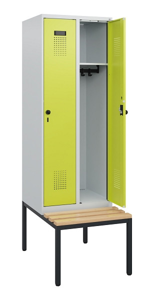 C+P Spind Evolo PLUS, 2 Abteile, 1950x600x815mm, 7035/0024, Drehriegel, Sitzfläche Holz, Sitzbank, 0490505-20 S10015