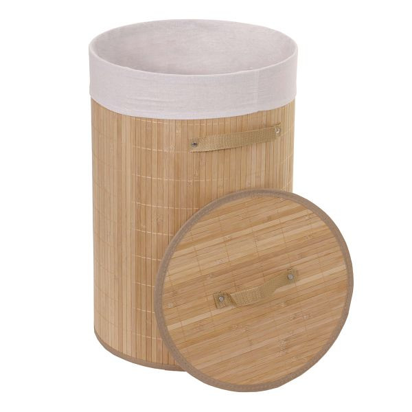 Mendler Wäschekorb HWC-C21, Laundry Wäschebox Wäschesammler Wäschebehälter Wäschetonne, Bambus rund 59x35cm 50l, naturfarben, 61132