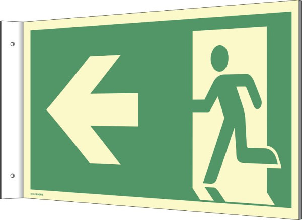 Moedel Fahnenschild Notausgang links/rechts (zur Wand), Aluminium nachleuchtend 160-mcd, 297x148mm, 104490