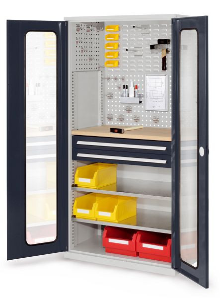 Kappes RasterPlan Schubladenschrank, Modell 34, RAL 7035/7016, Sichtfenstertüren 1950 x 1000 x 600 mm, mm 2 Schubladen H 100 mm, 1460.04.5024