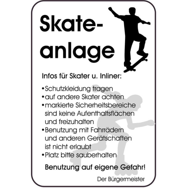 Stein HGS Spielplatzschild, Skateanlage - Infos für Skater und Inliner, 400 x 600 mm, 14867