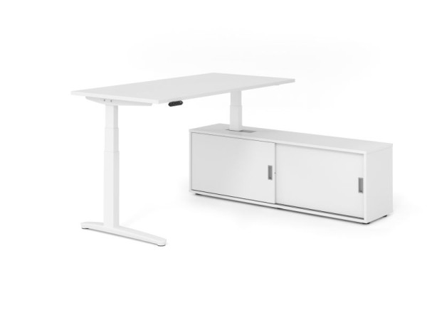 Hammerbacher Schreibtisch XBHM16, 160x80cm, Platte: Weiß, 25mm dick, C-Fuß Gestell Weiß, Höhe: 65 - 129 cm, Ahorn, SB/W/W/W/W, VXBHM16SB/W/W/W/W