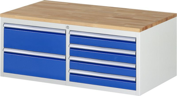 RAU Schubladenschrank Serie 7000, B1145xT650xH465mm, links: Schubladen: 2xH180mm, rechts: Schubladen: 4xH90mm, Buche-Massiv-Arbeitsplatte, 03-LL2.0.7A-B.11