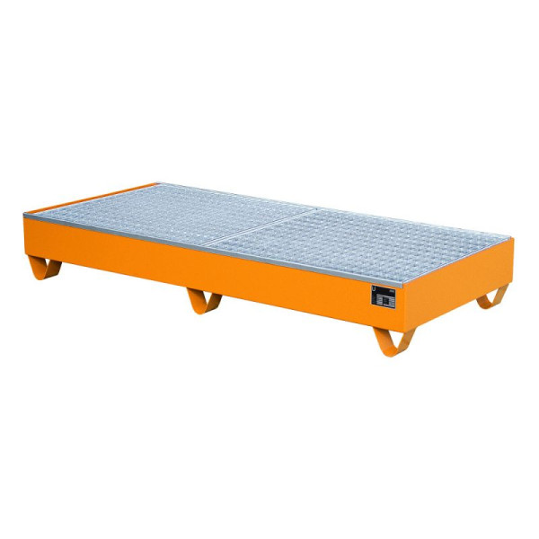 STEIN HGS Auffangwanne Serie 2000, 202 Liter, RAL 2000 gelborange, Gesamthöhe 275 mm, lackiert, 3 x 200 Liter Fass, Gitterrost, 79194.0079