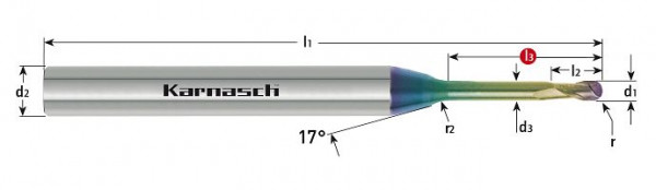 Karnasch VHM-Micro-3D Mini Radiusfräser HSC/HPC d= 6,0 / r=3,00 / L3=40,0 mm NHC-7000, 3062040600400