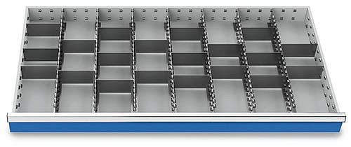 Bedrunka+Hirth Metalleinteilung Set 27-teilig, R 48-24, Schubladennutzmaß 1200 x 600 mm, Blendenhöhen 100 / 125 mm, 1200 x 600 x 75 mm, 184BLH100