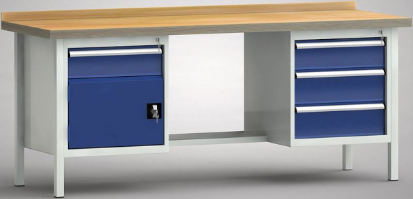 KLW Profi-Werkbank - 2000 x 700 x 905 mm L x T x H (ERGO-Version), links 150EA/Türe 350 mm, rechts 150EA/2x175EA mm, WP202E-2000M45-E2072