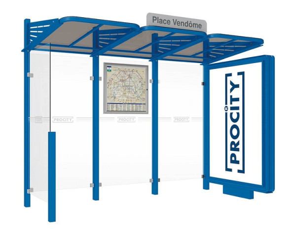 Procity Wartehalle Convi® - Standard - 1 Beleuchteter Caisson Rechts + 1 Seitenverkleidung Links, Farbe RAL 5010, 529366.5010