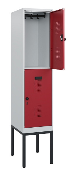 C+P Doppelstock-Spind Evolo PLUS, Gestell, 2 Fächer, 1950x400x500mm, 7035/3003, Drehriegel, 0493305-12 S10004