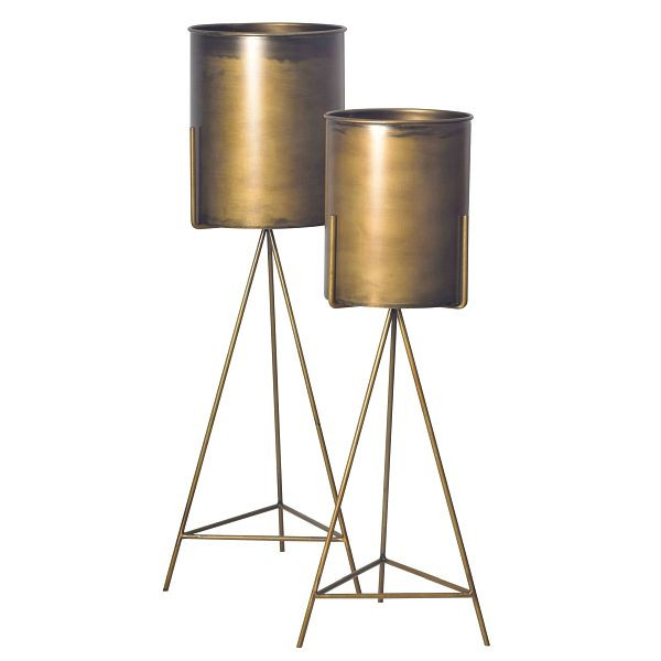 Wohnling Blumentopf 2er Set Metall Pflanzkübel Gold mit Gestell, Design Eisen-Pflanzenkübel Rund, Blumenkübel Pflanzgefäß Indoor Hoch, WL7.171