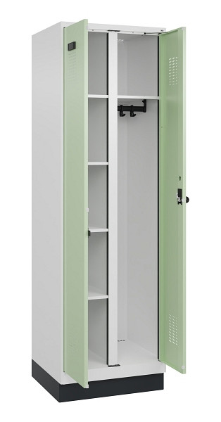 C+P Wäsche-/Garderobenspind Evolo PLUS, mit Sockel, 2 Abteile, 1950x600x500mm, 9, Frontfarbe RAL 6019 Weissgrün, Drehriegel, 049620-20 S10019