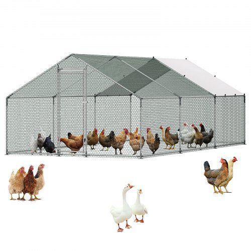 VEVOR Hühnerstall Metall 3x6x2m, begehbarer Auslauf mit Abdeckung, Turmdach & Sicherheitsschloss, Gehege für Geflügel, JSJS362MJDDM8VS9P001V0