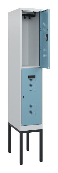 C+P Doppelstock-Spind Evolo PLUS, Gestell, 2 Fächer, 1950x300x500mm, 7035/0010, Zylinderschloss, 0493305-10 S10035