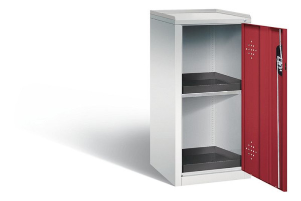 C+P Umweltschrank Acurado, H1000xB502xT500mm, Farbe: Lichtgrau / Rubinrot, Muldengriff, 8721-316 S10037