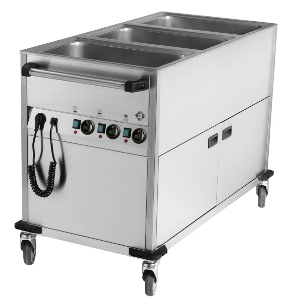 A&S Gastro Bain-Marie-Wagen-Fahrbar 3x GN 1/1, 1300x650x900 mm, BMPK-3120-CSH