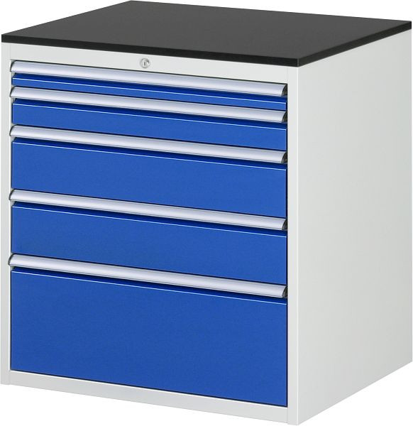 RAU Schubladenschrank Serie 7000, B770xT650xH820mm, Schubladen: 1xH60, 1xH90, 2xH150, 1xH270mm, Arbeitsplatte melaminharzbeschichtet, 03-XL5.2A-M.11