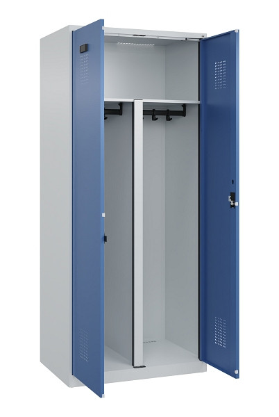 C+P PSA Schwarz-Weiß-Spind Evolo PLUS, 2 Abteile, 1850x800x500mm, 7035/5023, Zylinderschloss, 049002-22P S10035