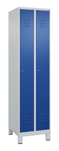 C+P Umkleidespind Classic PLUS, Füße, 2 Abteile, 1950x500x500mm, 7035/5010, Zylinderschlösser, 080010-29 S10018