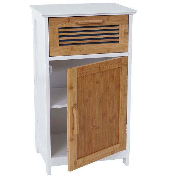 Mendler Kommode HWC-A85, Badezimmerkommode Badschrank Bambus, MVG 71x40x31cm weiß, 57145