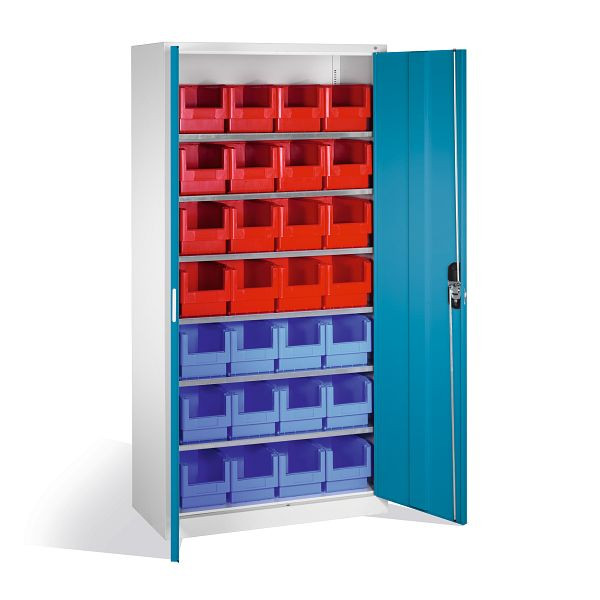 C+P Magazinschrank Serie 13, H1980xB1000xT420mm, Farbe: Lichtgrau / Lichtblau, Muldengriff, 133144-22 S10032