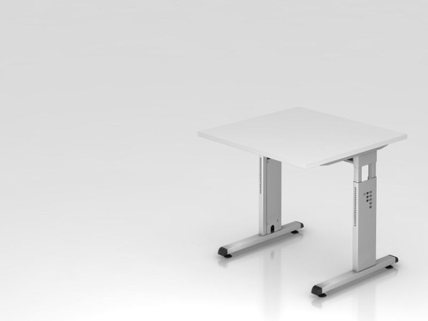 Hammerbacher Schreibtisch C-Fuß 80x80cm Weiß/Silber, Arbeitshöhe 65-85 cm, VOS08/W/S