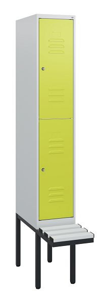 C+P Doppelstöckiger Spind Classic PLUS, 1950x300x815mm, 7035/0024, Zylinderschlösser, mit Untergestell und schwebender Sitzfläche, 0803405-10 S10085