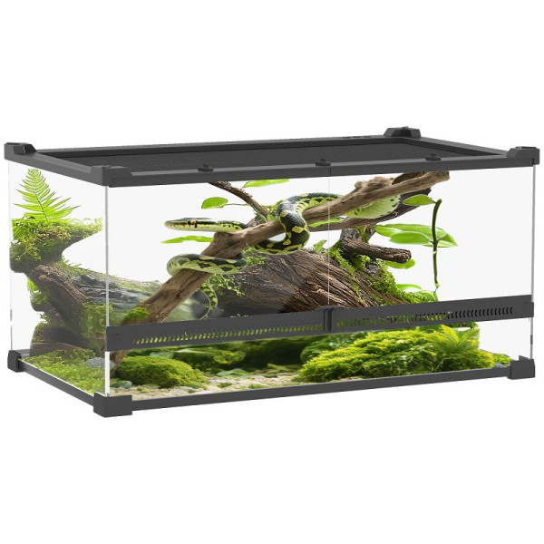 PawHut Glas-Terrarium für Reptilien, erhöhter & wasserdichter Boden, Knopfschloss, D40-052V02BK