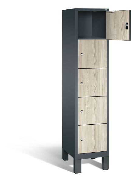 C+P Schließfachschrank Evolo, H1850xB420xT500mm, Farbe: Anthrazitgrau / Dekor Sen-Esche, 48010-125 S10127