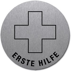 Moedel Piktogramm Erste Hilfe, Edelstahl, selbstklebend, Ø 50 mm, 52505