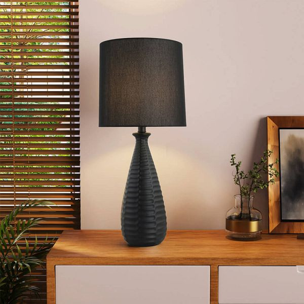 HOME DELUXE Große Tischlampe mit Stoffschirm MELVA, Schwarz, 61107
