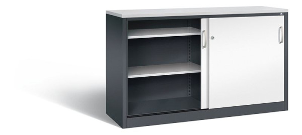 C+P Sideboard mit Schiebetüren Acurado, H1000xB1600xT500mm, Farbe: Schwarzgrau / Verkehrsweiß, Bügelgriff, 2156-00 S10133