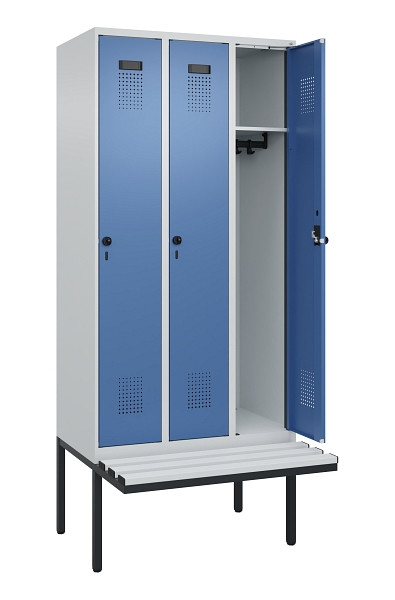 C+P Spind Evolo PLUS, 3 Abteile, 2120x900x815mm, 7035/5023, Haken 3, Drehriegel, Material Sitzfläche Kunststoff, 0490407-30 S10062