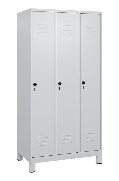 C+P Umkleidespind Classic PLUS, Füße, 3 Abteile, 1800x900x500mm, 7035/7035, Drehriegel, 0800107-30 S10009