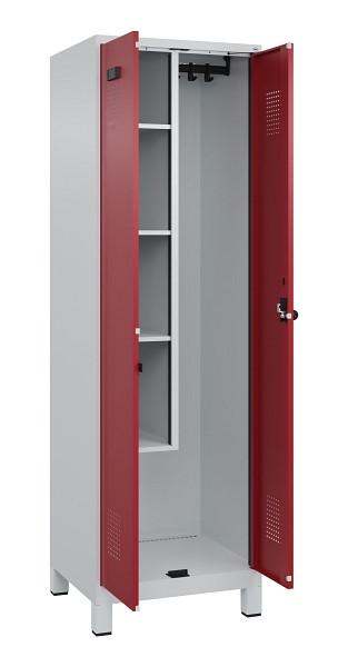 C+P Putzmittel-Spind Evolo PLUS, mit Füßen, 2 Abteile, 1950x600x500mm, 7035/300, Frontfarbe RAL 3003 Rubinrot, Drehriegel, 049110-00 S10004