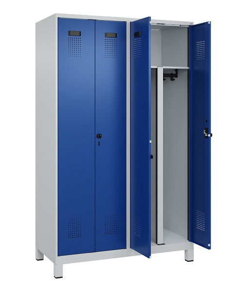 C+P PSA Schwarz-Weiß-Spind Evolo PLUS, mit Füßen, 4 Abteile, 1950x1200x500mm, 7, Frontfarbe RAL 5010 Enzianblau, Drehriegel, 049012-40P S10006