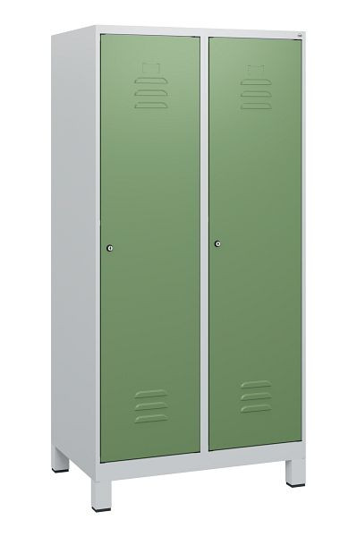 C+P Umkleidespind Classic PLUS, Füße, 2 Abteile, 1630x800x500mm, 7035/6011, Zylinderschlösser, 0800105-22 S10021