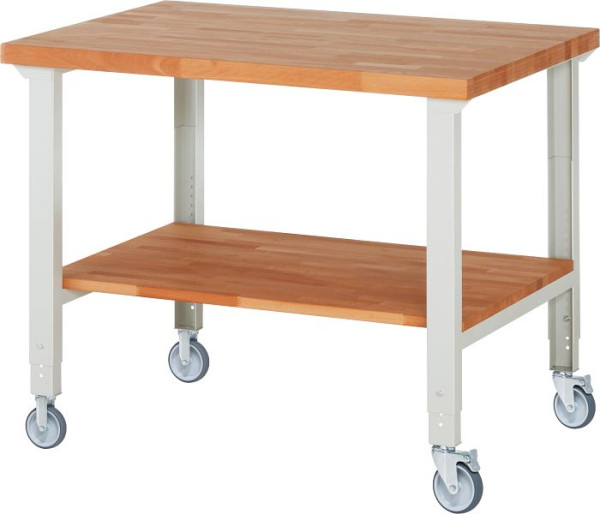 RAU Fahrbare Werkbank (höhenverstellbar) 7000-7, 1250x900x950-1000mm, je 2 Bockrollen und Lenkrollen, 05-7000-7-129B4H22.12