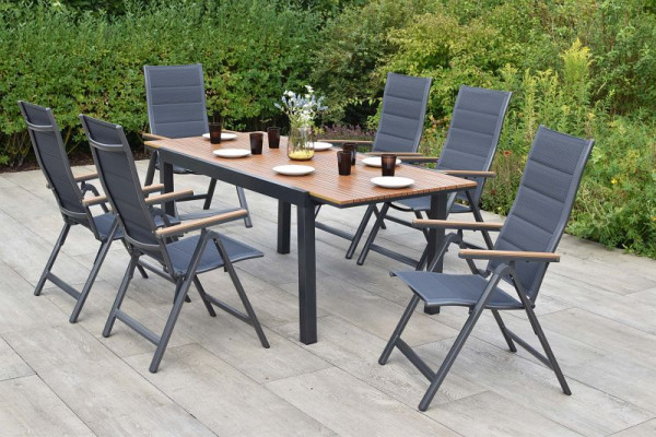 Merxx Toledo Set 7-teilig, 6 Klappsessel, 1 Ausziehtisch 150 (200) x 90 cm, Tischplatte aus Kunststoff in realistischer Holzoptik, 51122-309