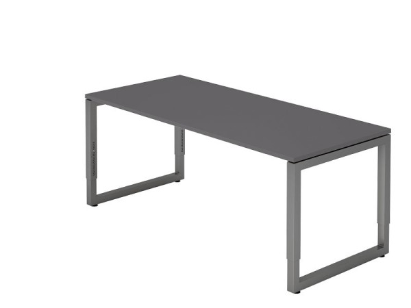 Hammerbacher Schreibtisch O-Fuß eckig 180x80cm Graphit/Graphit, Rechteckform mit schwebender Tischplatte, VRS19/G/G