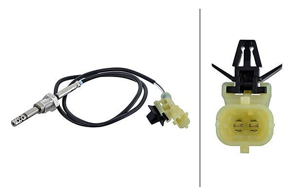 HELLA Sensor, Abgastemperatur - 2-polig - geschraubt - Kabel: 670mm, 6PT 010 376-461