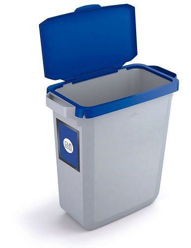 VAR Wertstoffsammler aus Polyethylen (PE), 60 Liter, grau, blauer Klappdeckel, mit Info-Rahmen, 311654