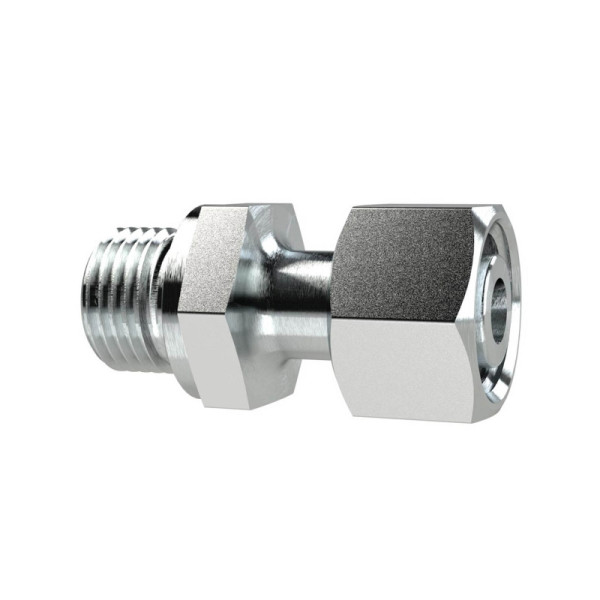 Riegler Einstellbare gerade Einschraubverschraubung, M27x2,0 außen, Rohr-Außen-Ø 20 mm, PN 400, SW1 36, SW2 32, Stahl verzinkt, 158935