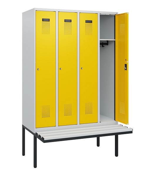 C+P Spind Evolo PLUS, 4 Abteile, 1950x1200x815mm, 7035/1023, Zylinderschloss, Material Sitzfläche Kunststoff, 0490405-40 S10082