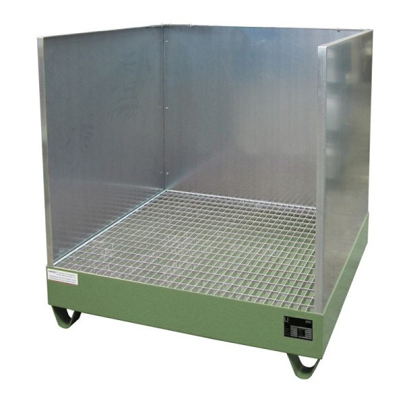 STEIN HGS Auffangwanne Serie 2000/SW, mit Spritzschutzwand, 216 Liter, RAL 6011 resedagrün, Gesamthöhe 1285 mm, lackiert, 4 x 200 Liter Fass, 79195.0016