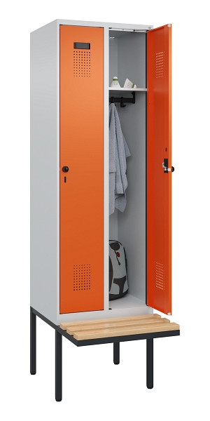 C+P Spind Evolo PLUS, 2 Abteil, 2120x600x815mm, 7035/2004, Drehriegel, Sitzfläche Holz, 0490407-20 S10002