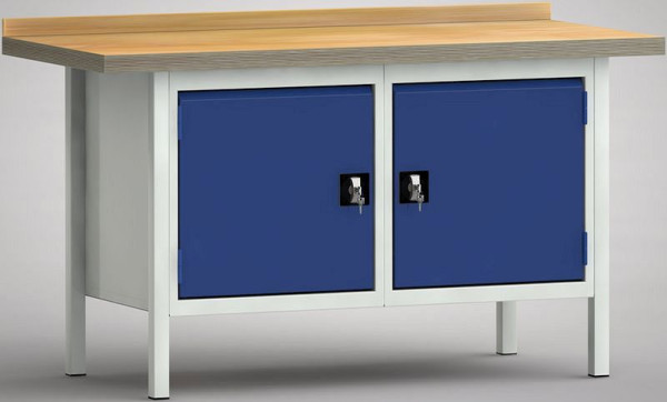 KLW Standard-Werkbank - 1500 x 700 x 900 mm L x T x H (ERGO-Version), links & rechts Türe 500 mm, WS177E-1500M40-X7038