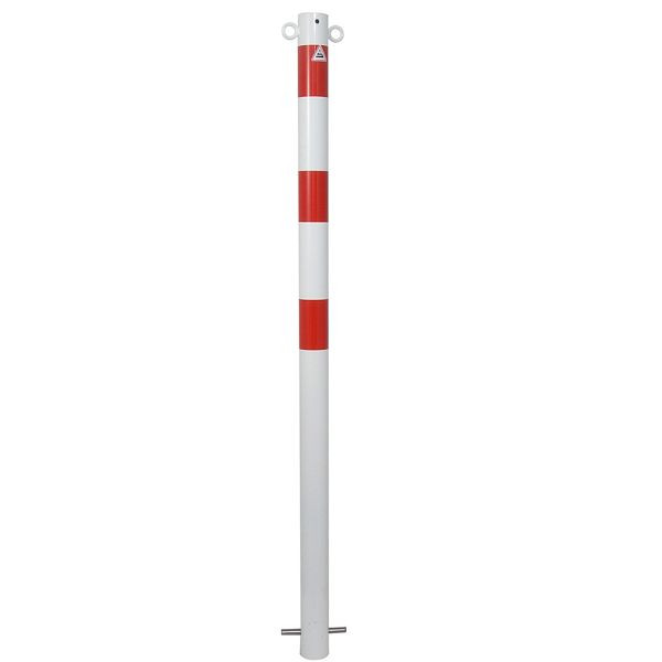 Schake Absperrpfosten Stahlrohr Ø 60 x 2,5 mm ortsfest zum Einbetonieren, feuerverzinkt und weiß beschichtet, 2 Ösen, 460B/2